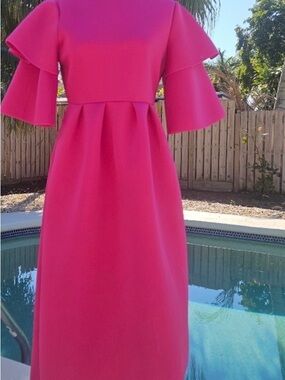Metamorphosis Girl Elegant Hot Pink Flutter-Sleeve Dress SZ SMALL